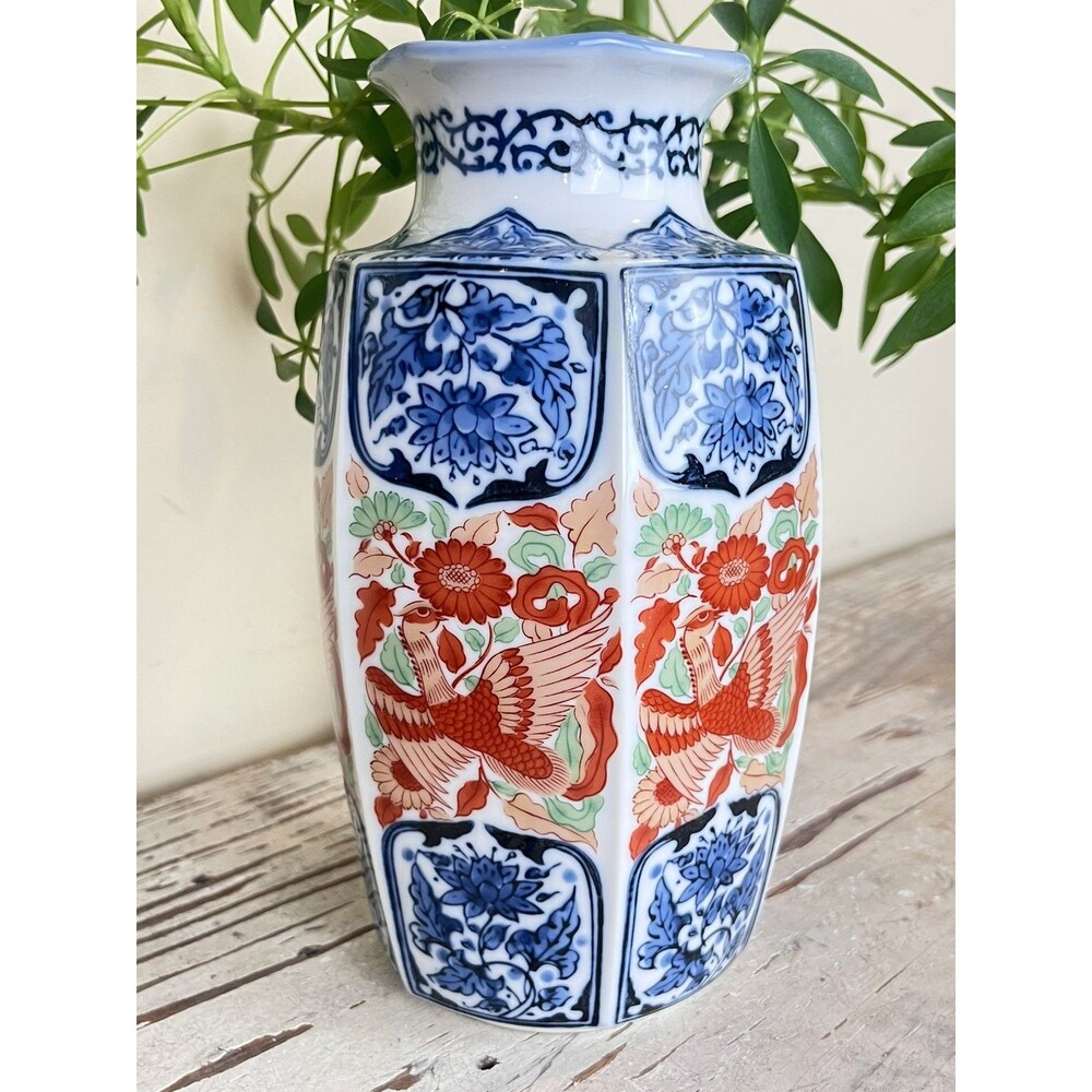 Vintage Japanese Vase Arita Ware Imari Bird Motif Approx. 8" Asian Meiji Period